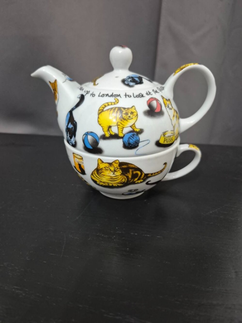 Adorable Tea Pot and Cup all in one with lid - Cat motif